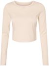 Am image of a Custom Bella and Canvas Womens Micro Rib Long Sleeve Baby Tee in Solid Natural Blend!