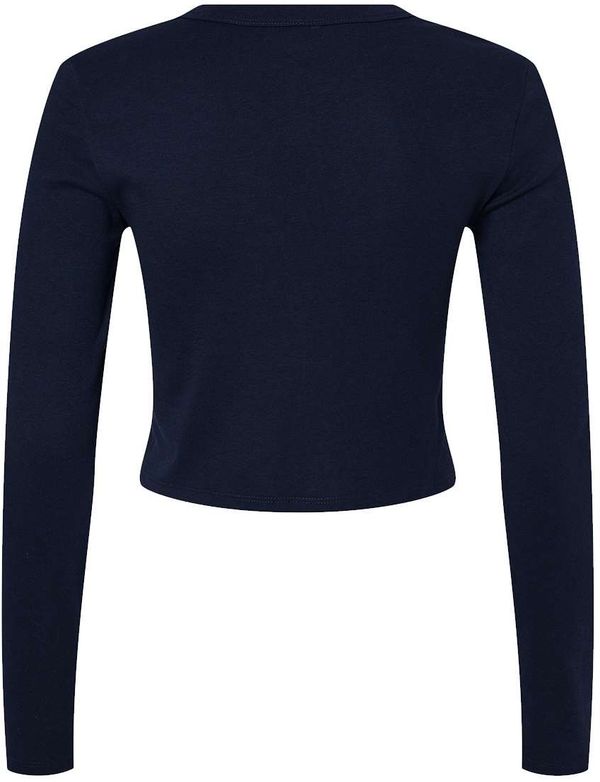 Am image of a Custom Bella and Canvas Womens Micro Rib Long Sleeve Baby Tee in Solid Navy Blend!