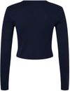 Am image of a Custom Bella and Canvas Womens Micro Rib Long Sleeve Baby Tee in Solid Navy Blend!