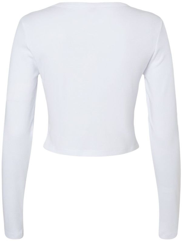 Am image of a Custom Bella and Canvas Womens Micro Rib Long Sleeve Baby Tee in Solid White Blend!
