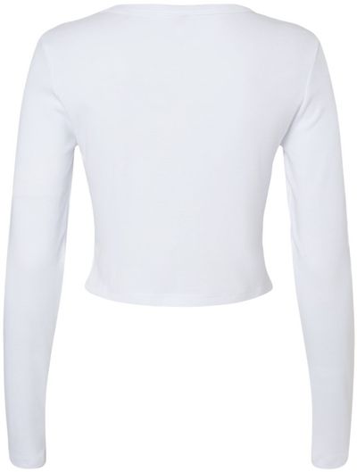 Am image of a Custom Bella and Canvas Womens Micro Rib Long Sleeve Baby Tee in Solid White Blend!