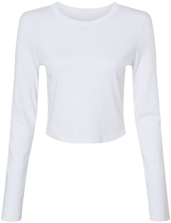 Am image of a Custom Bella and Canvas Womens Micro Rib Long Sleeve Baby Tee in Solid White Blend!