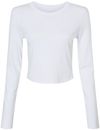 Am image of a Custom Bella and Canvas Womens Micro Rib Long Sleeve Baby Tee in Solid White Blend!