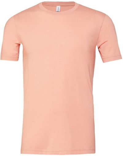 Am image of a Custom Bella and Canvas Unisex CVC Jersey Tee in Heather Peach!