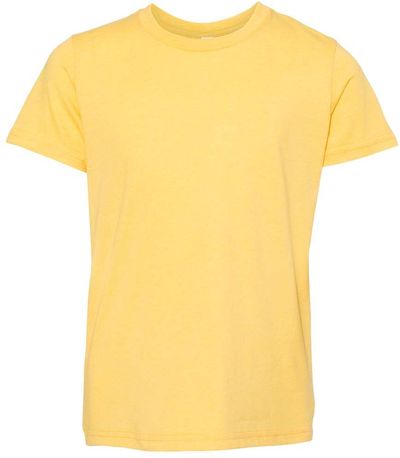 Am image of a Custom BELLA AND CANVAS Youth CVC Jersey Tee in Heather Yellow Gold!