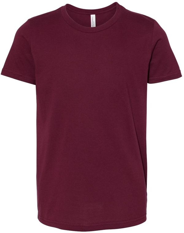 Am image of a Custom Bella and Canvas Youth Unisex Jersey Tee in Maroon!