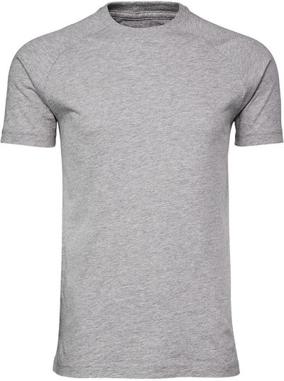 Am image of a Custom Bella and Canvas Heather CVC Raglan Tee in Athletic Heather!