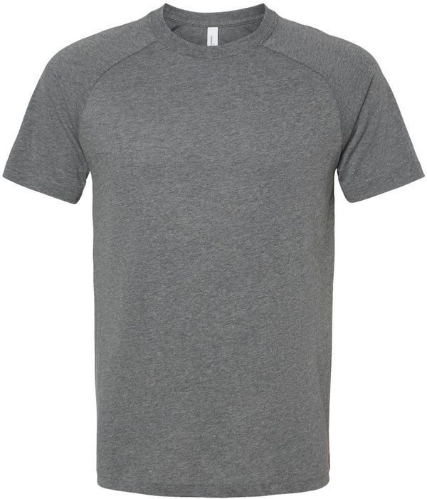 Am image of a Custom Bella and Canvas Heather CVC Raglan Tee in Deep Heather!