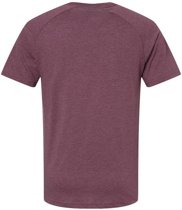 Am image of a Custom Bella and Canvas Heather CVC Raglan Tee in Heather Maroon!