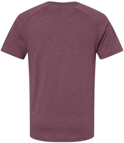 Am image of a Custom Bella and Canvas Heather CVC Raglan Tee in Heather Maroon!