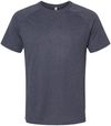 Am image of a Custom Bella and Canvas Heather CVC Raglan Tee in Heather Navy!
