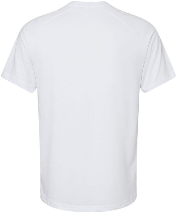 Am image of a Custom Bella and Canvas Heather CVC Raglan Tee in Solid White Blend!