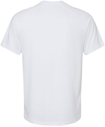 Am image of a Custom Bella and Canvas Heather CVC Raglan Tee in Solid White Blend!