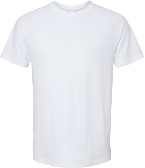 Am image of a Custom Bella and Canvas Heather CVC Raglan Tee in Solid White Blend!