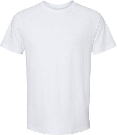 Am image of a Custom Bella and Canvas Heather CVC Raglan Tee in Solid White Blend!