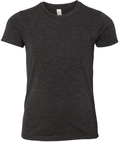 Am image of a Custom Bella and Canvas Youth Triblend Tee in Charcoal Black Triblend!