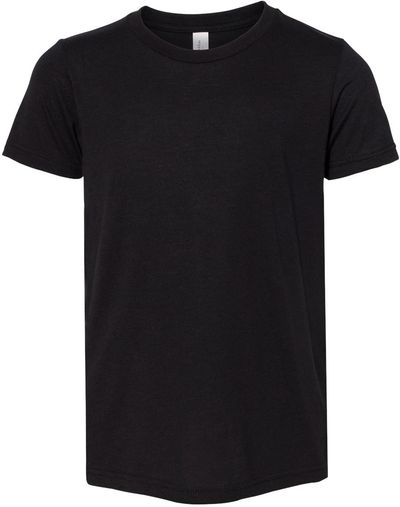Am image of a Custom Bella and Canvas Youth Triblend Tee in Solid Black Triblend!