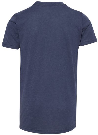 Am image of a Custom Bella and Canvas Youth Triblend Tee in Solid Navy Triblend!