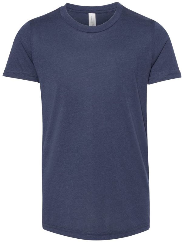 Am image of a Custom Bella and Canvas Youth Triblend Tee in Solid Navy Triblend!