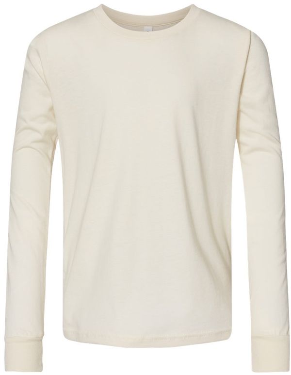 Am image of a Custom Bella and Canvas Youth Jersey Long Sleeve Tee in Natural!