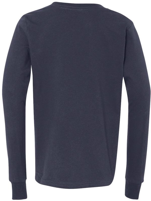 Am image of a Custom Bella and Canvas Youth Jersey Long Sleeve Tee in Navy!