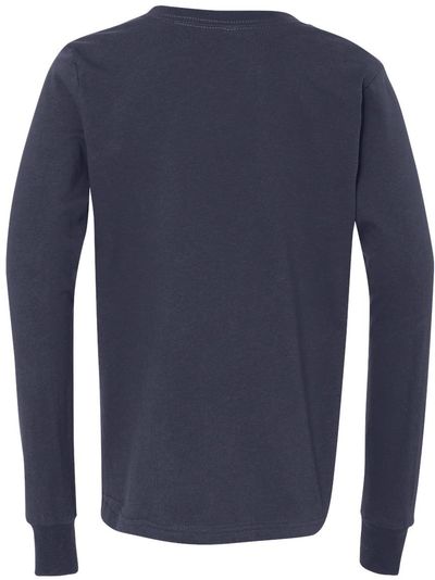 Am image of a Custom Bella and Canvas Youth Jersey Long Sleeve Tee in Navy!