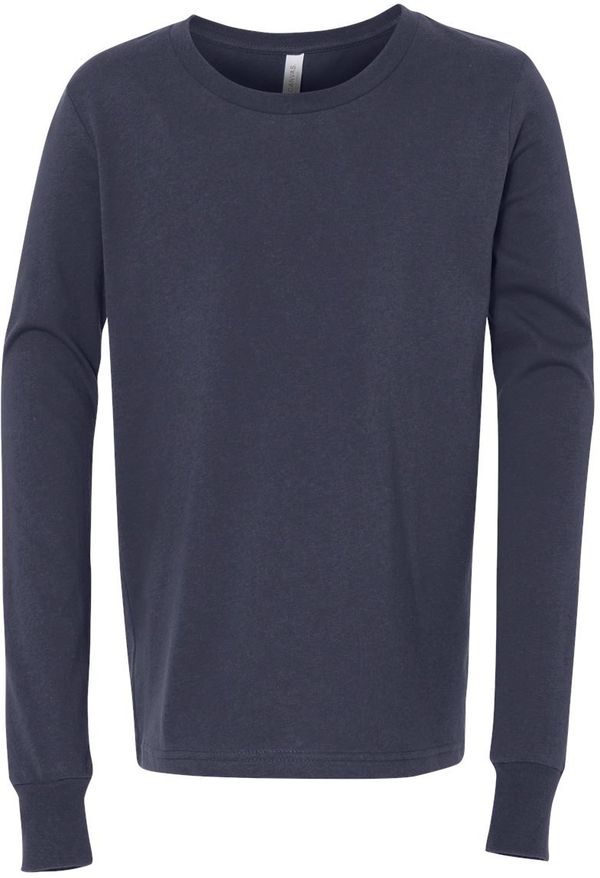 Am image of a Custom Bella and Canvas Youth Jersey Long Sleeve Tee in Navy!
