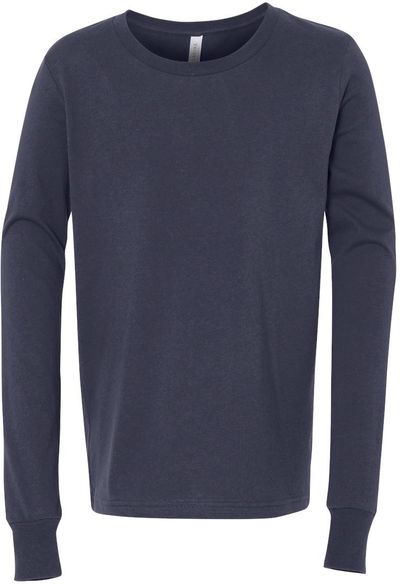 Am image of a Custom Bella and Canvas Youth Jersey Long Sleeve Tee in Navy!