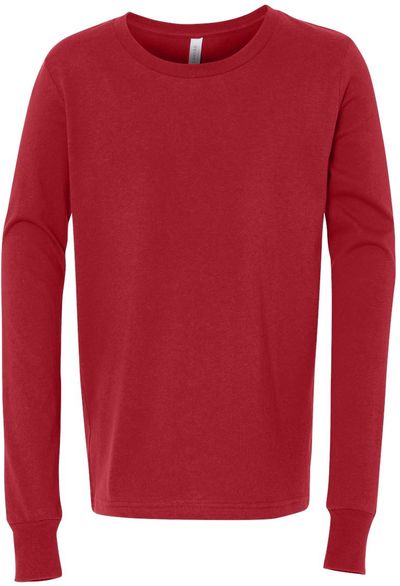 Am image of a Custom Bella and Canvas Youth Jersey Long Sleeve Tee in Red!