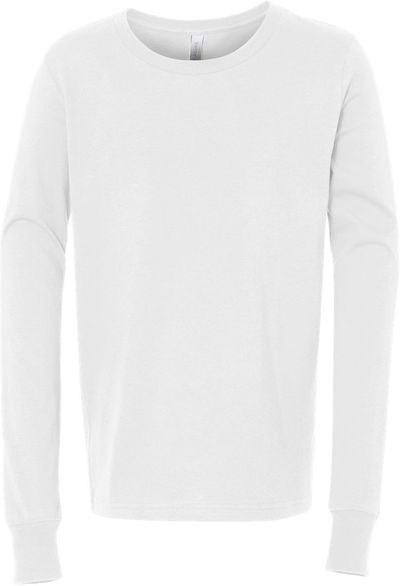 Am image of a Custom Bella and Canvas Youth Jersey Long Sleeve Tee in White!