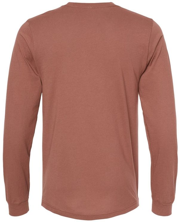 Am image of a Custom Bella and Canvas Jersey Long Sleeve T Shirt in Chestnut!