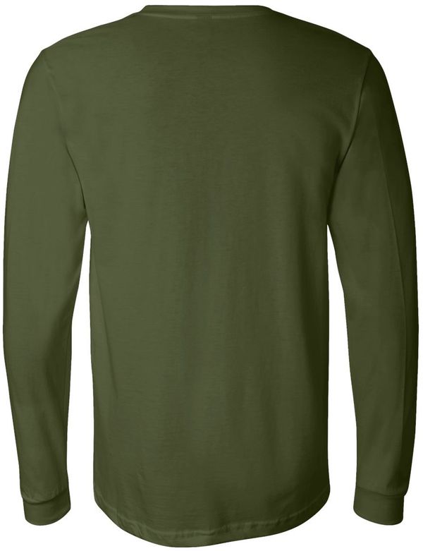 Am image of a Custom Bella and Canvas Jersey Long Sleeve T Shirt in Olive!