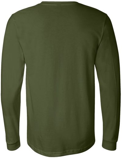 Am image of a Custom Bella and Canvas Jersey Long Sleeve T Shirt in Olive!