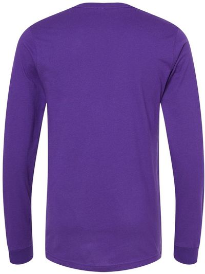 Am image of a Custom Bella and Canvas Jersey Long Sleeve T Shirt in Team Purple!