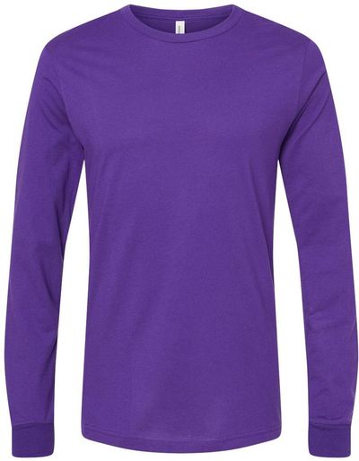 Am image of a Custom Bella and Canvas Jersey Long Sleeve T Shirt in Team Purple!