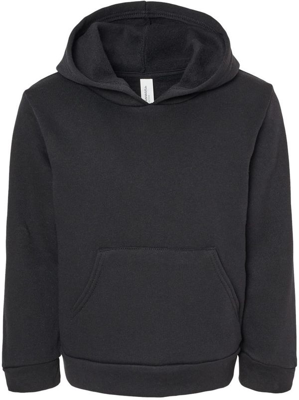 Am image of a Custom Bella and Canvas Toddler Sponge Fleece Pullover Hoodie in Black!