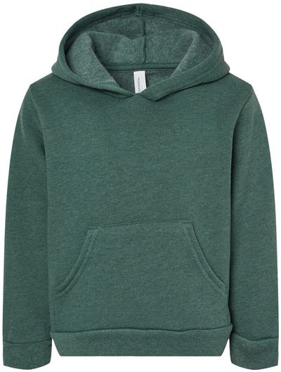 Am image of a Custom Bella and Canvas Toddler Sponge Fleece Pullover Hoodie in Heather Forest!