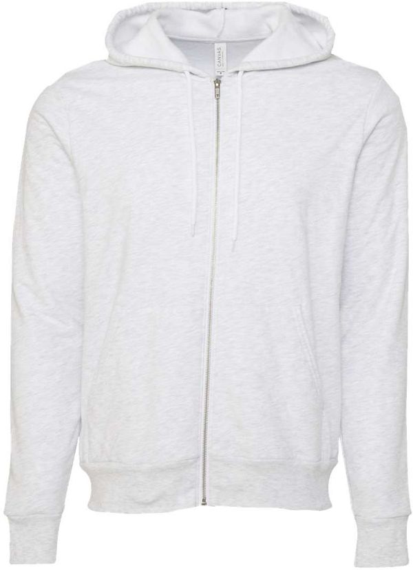 Am image of a Custom Bella and Canvas Poly Cotton Fleece Full Zip Hoodie in Ash!