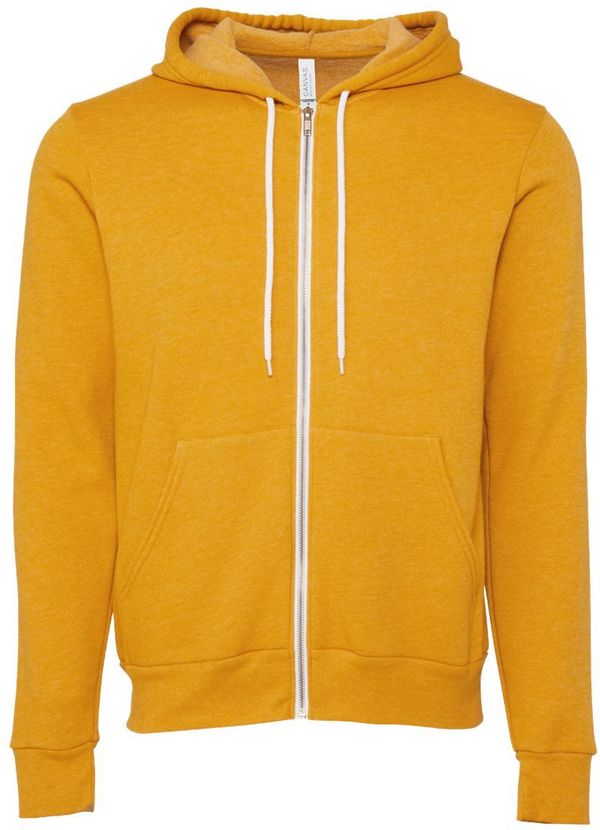 An image of a Custom Bella and Canvas Poly Cotton Fleece Full Zip Hoodie in Heather Mustard!