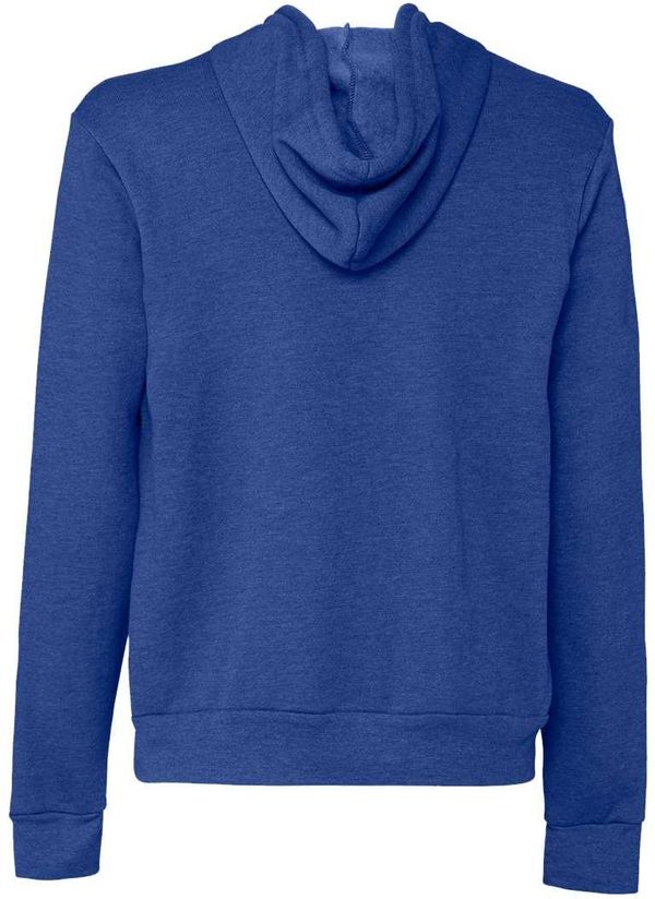 Am image of a Custom Bella and Canvas Poly Cotton Fleece Full Zip Hoodie in Heather True Royal!
