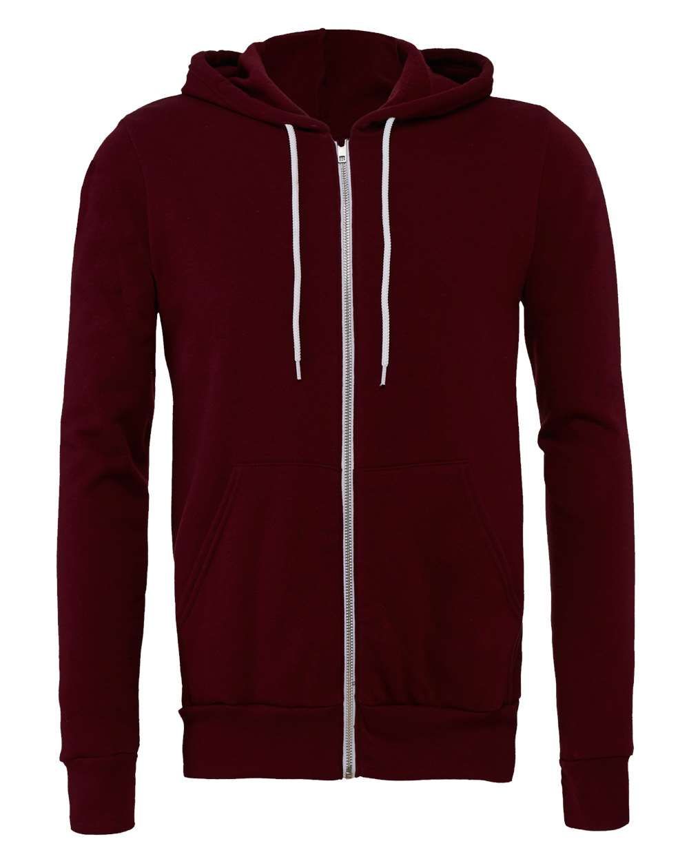 Bella and Canvas Poly Cotton Fleece Full Zip Hoodie in Maroon