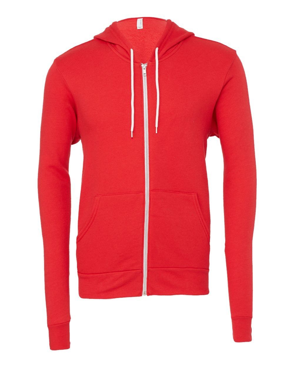 Bella and Canvas Poly Cotton Fleece Full Zip Hoodie in Red