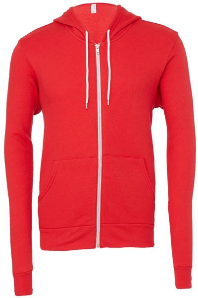 Am image of a Custom Bella and Canvas Poly Cotton Fleece Full Zip Hoodie in Red!
