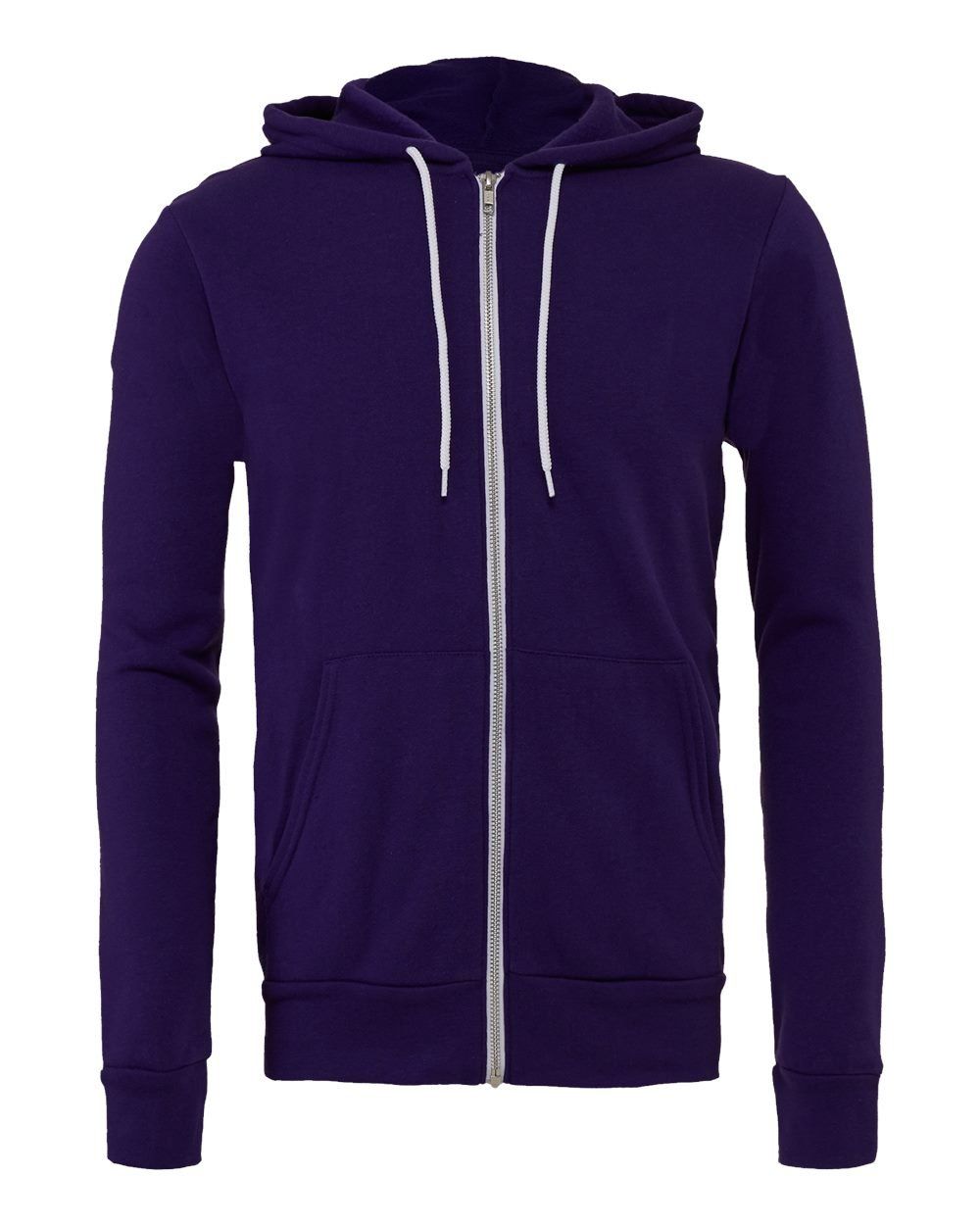 Bella and Canvas Poly Cotton Fleece Full Zip Hoodie in Team Purple