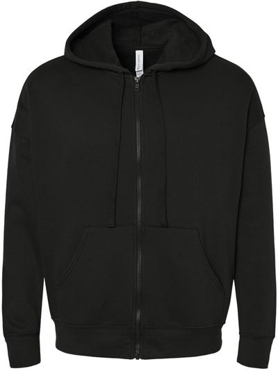 Am image of a Custom BELLA and CANVAS Unisex Sponge Fleece DTM Full Zip Hoodie in Black!
