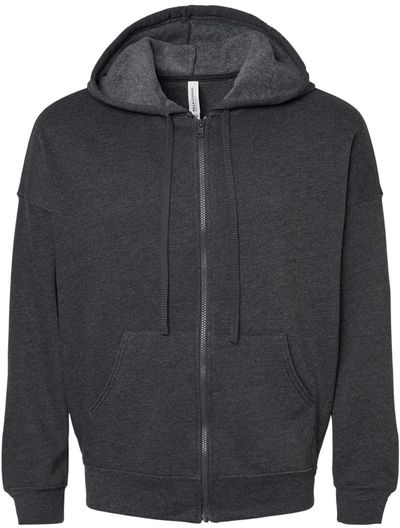 Am image of a Custom BELLA and CANVAS Unisex Sponge Fleece DTM Full Zip Hoodie in Dark Grey Heather!