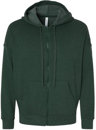 Am image of a Custom BELLA and CANVAS Unisex Sponge Fleece DTM Full Zip Hoodie in Heather Forest!
