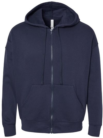 Am image of a Custom BELLA and CANVAS Unisex Sponge Fleece DTM Full Zip Hoodie in Navy!