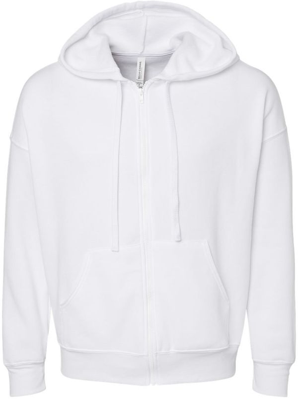 Am image of a Custom BELLA and CANVAS Unisex Sponge Fleece DTM Full Zip Hoodie in White!