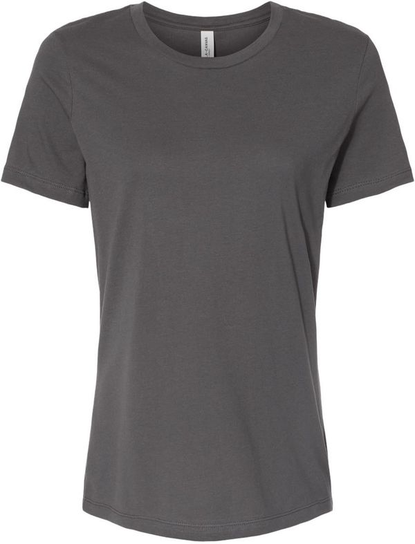 Am image of a Custom Bella and Canvas Womens Relaxed Jersey Tee in Asphalt!